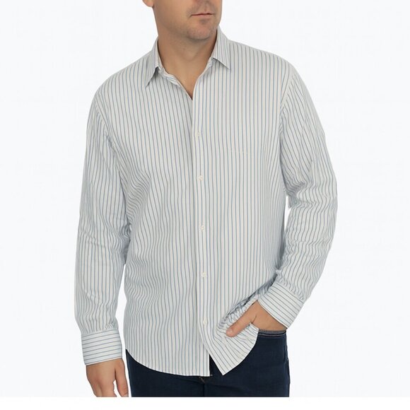 Zara Men’s Slim Fit Striped Long Sleeve Button-Up Shirt Blue Size XL - Picture 1 of 11